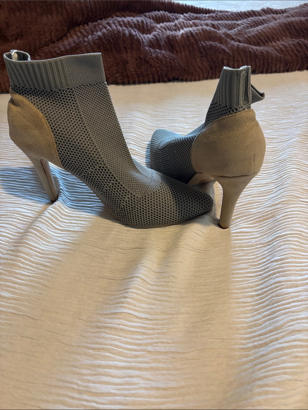 Knit Sock Ankle Booties in Taupe Gray